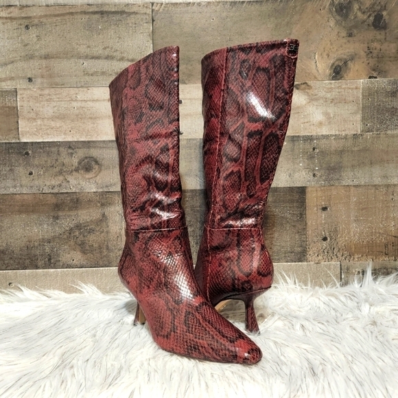 New Sam Edelman Samira Leather Boots in Plum Multi Snake Print | Size 5 - Picture 2 of 11